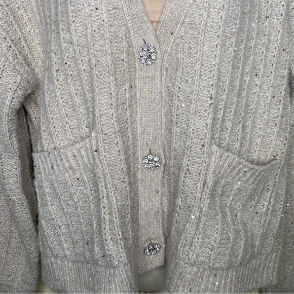 LOFT Knit Cardigan Sweater in Cream with Gold Accents Size Medium M - Picture 5 of 13